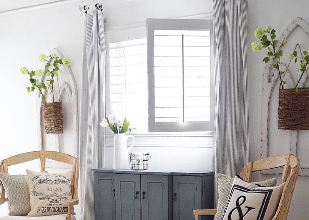 Plantation shutters in a sitting room